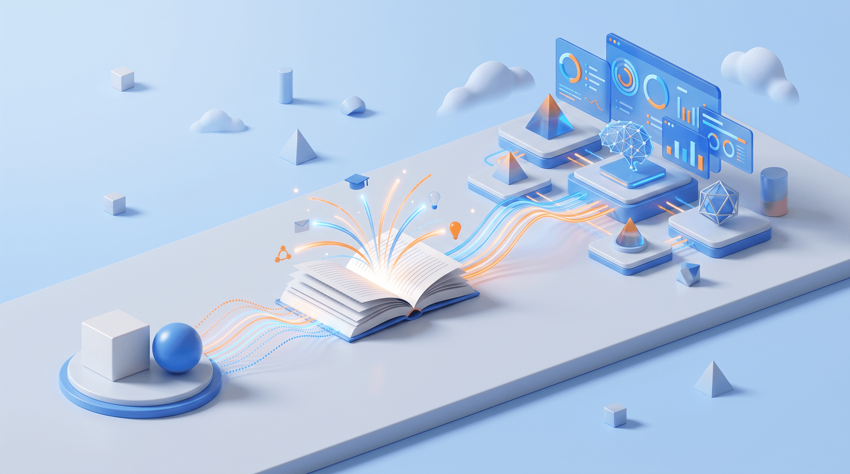Abstract document en AI-interface die het structureren van effectieve prompts verbeelden